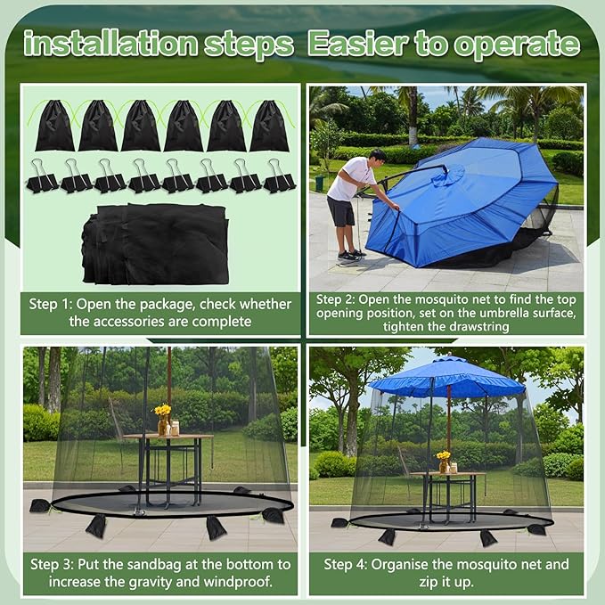 Patio Mosquito Netting - Mosquito net for Patio Garden and Outdoor Umbrellas with Adjustable Elastic Cord and Zipper Umbrella net