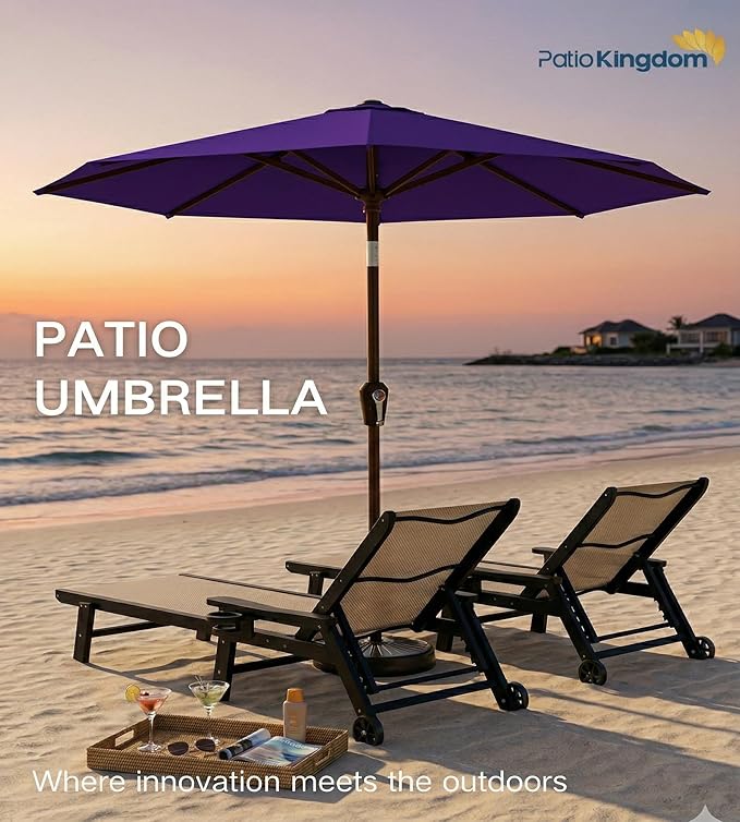 PatioKingdom 10FT Patio Umbrella with Push Button Tilt and Crank, Outdoor Market Umbrella with 8 Fiberglass Ribs, UV Protection Table Umbrella for Pool,Backyard,Garden,Deck
