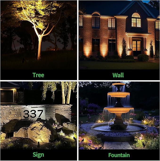 Landscape Spotlights Low Voltage - 2700K/3000K/3500K/4000K/5000K Selectable Uplights, 12V LED Spot Lights, Stretchable Shroud Outdoor Waterproof, Aluminum Black for Outside Trees 4 Pack