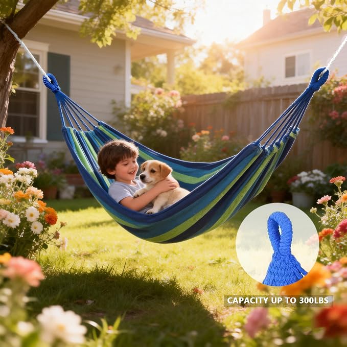 Outdoor Amacas Garden Camping Hammocks Portable for Patio Yard Porch Travel | Hammock Nylon Hiking Beach Backpack Survival Travel- Up to 300lbs with Tree Straps