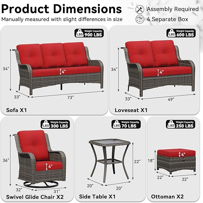 7 Piece Outdoor Wicker Patio Furniture Set, Outdoor Swivel Rocker Patio Chairs Set with Thickened Olefin Cushions, High Back and Deep Seating, Hand-Woven PE Rattan for Porch, Deck