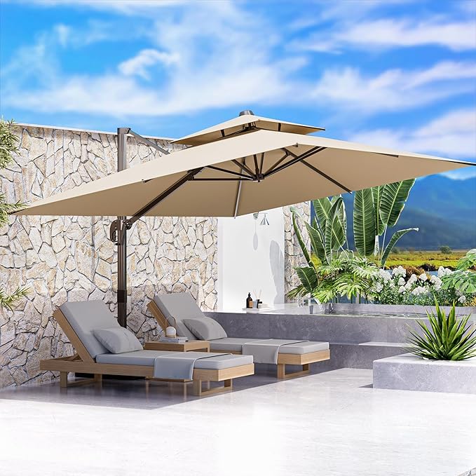 10' X 13' Outdoor Patio Umbrella Large Rectangle Cantilever Umbrella Heavy Duty 360°Rotation Offset Umbrella for Garden Deck Pool Patio,Brown