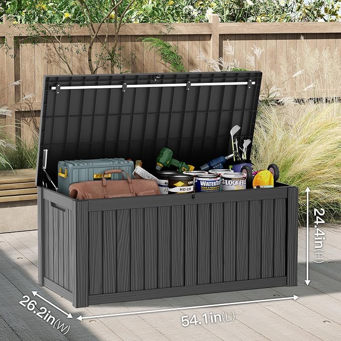 Mars Villa 120 Gallon Outdoor Storage Box, Large Resin Deck Box Waterproof, Storage Bin for Outside Patio Furniture Cushion, Pool Supply, with Hydraulic Hinge, UV Resistant and Weatherproof, Black