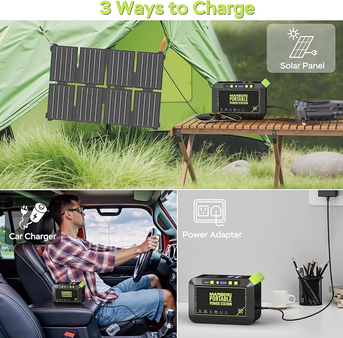 [FathersDayGifts] MARBERO 80W Solar Powered Generator with Panels 25W Included, 88.8Wh Portable Power Station with AC Outlet 120W Peak Fast Charging 110V for Camping Outdoor Home Backup Backup RVs