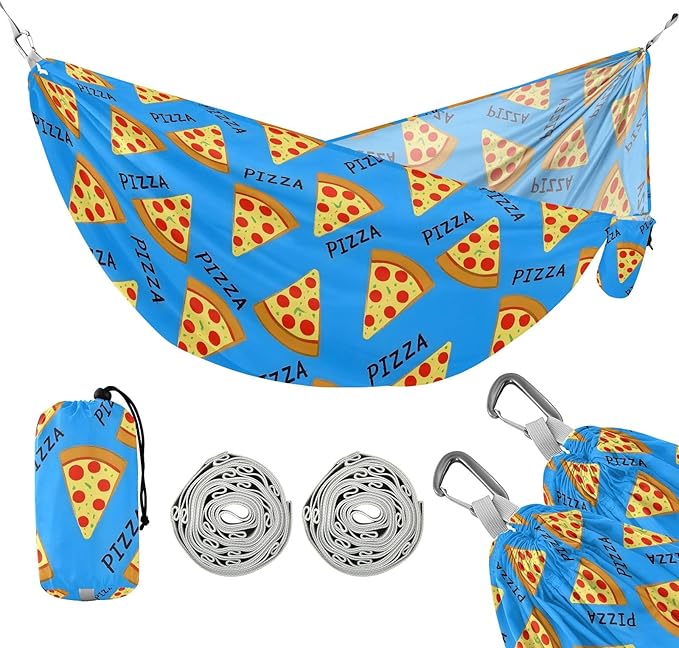 Camping Hammock Outdoor Hammocks for Outside Pizza Blue Beach Trees Portable Lightweight with Pockets Tree Straps Indoor Small
