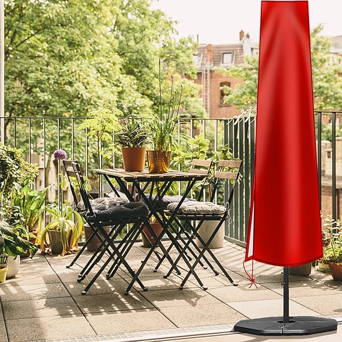 OKPOW Umbrella Cover 420D Oxford Fabric Patio Umbrella Covers Waterproof with Zip, for 9ft to 12ft Garden Outdoor Umbrella(Red)