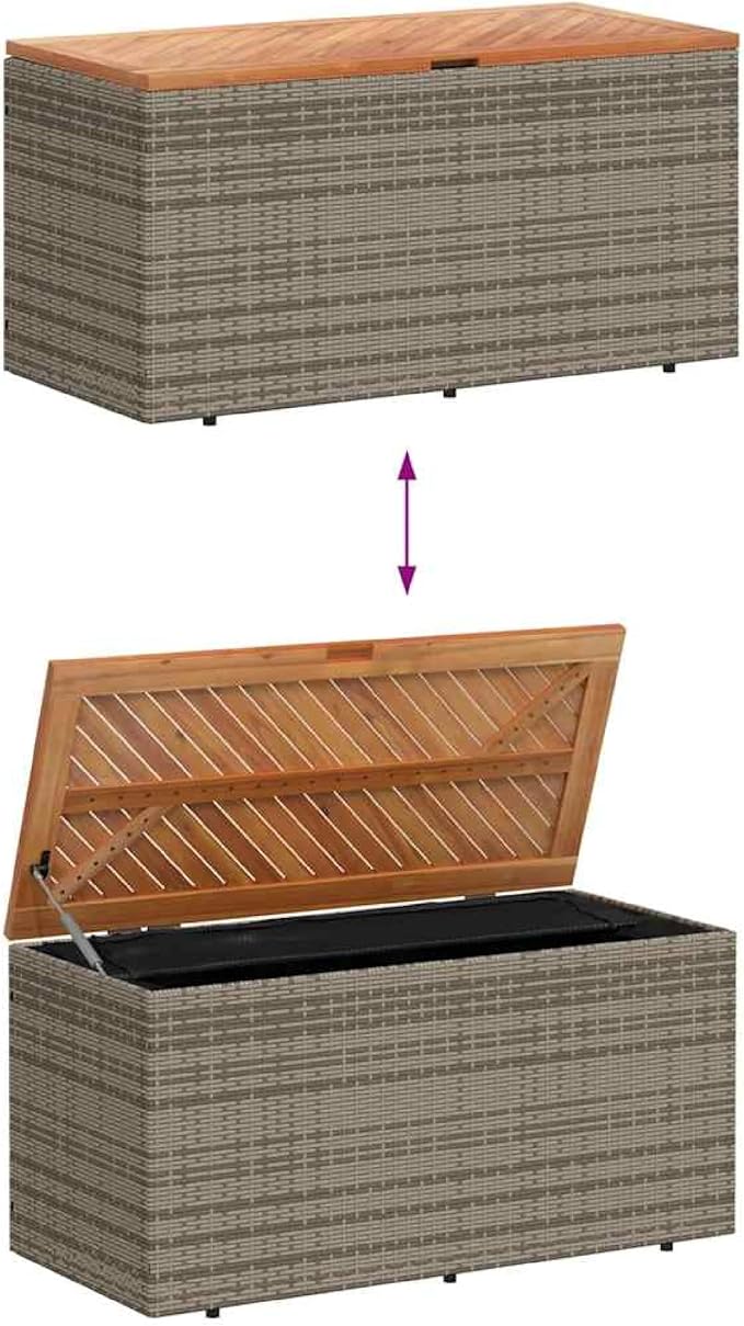Benzara Gia Outdoor Garden Storage Box, Brown Wood Lid, Gray, 43 Inch