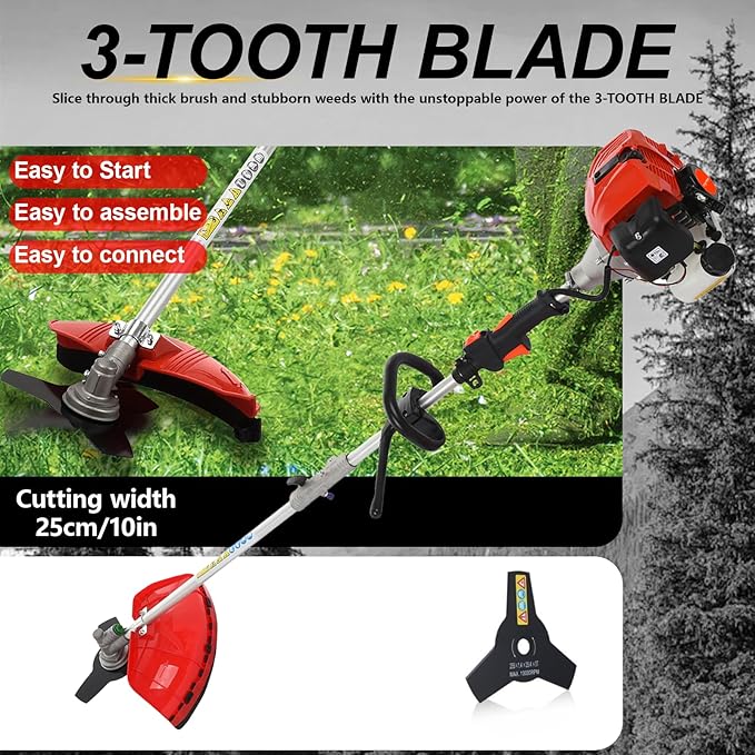 Weed Eater Gas Powered 52cc - 2 Cycle, 5 in 1 Grass Trimmer, Gas Hedge Trimmer, String Trimmer, Brush Cutter, Chainsaw with Extension Pole, Multi Functional Tools for Easy Lawn, Yard & Garden