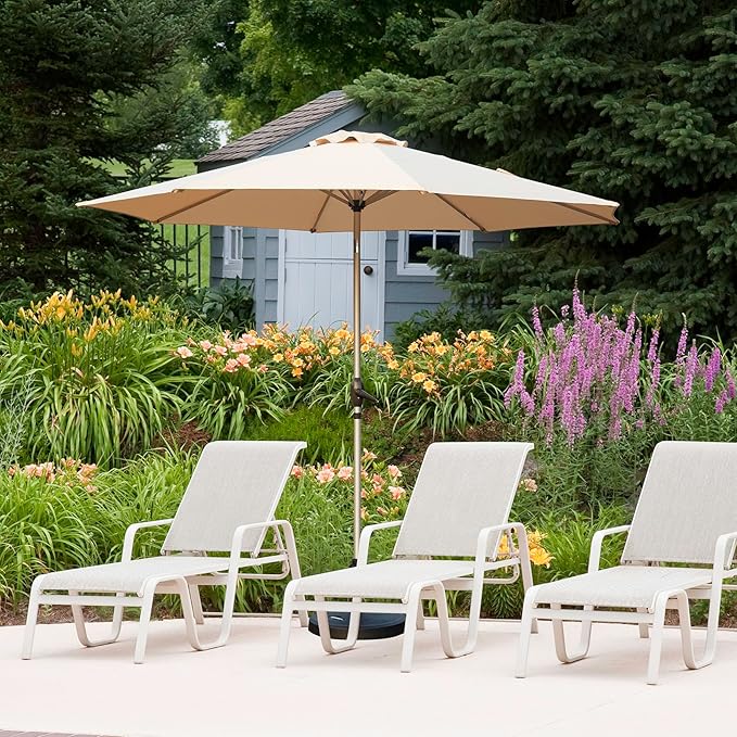 Domi 10FT Patio Umbrella Outdoor Market Umbrella with Silver Aluminum Pole, UV Resistant Canopy, Wind Vent, Tilt & Crank System, Perfect for Patio, Garden, Deck, Pool, Outdoor Dining, Beige