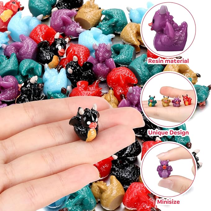 72 Pcs Mini Resin Dragon Ducks Bulk Tiny Dragon Duck Figurines for Party Favor Baby Shower Miniature Landscape Garden Summer Holiday Decoration