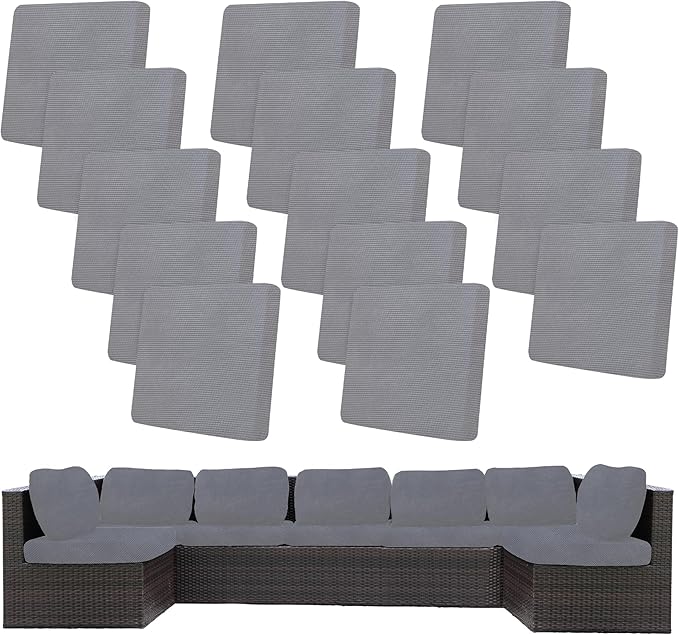 BIETYONE 14Pcs Stretch Patio Cushion Covers,Outdoor Couch Covers Replacement,Outdoor Couch & Sofa Slipcovers,for Patio Furniture Cushion Covers,Washable Reusable Furniture Protector (Grey,Cover Only)