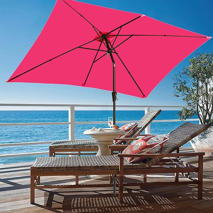 Ayge 6.5x10FT Rectangular Patio Umbrella Outdoor Table Umbrella w/Push Button Tilt & Crank Rectangle Market Umbrella UV Protection for Garden,Deck,Lawn,Yard & Pool,Rose Pink