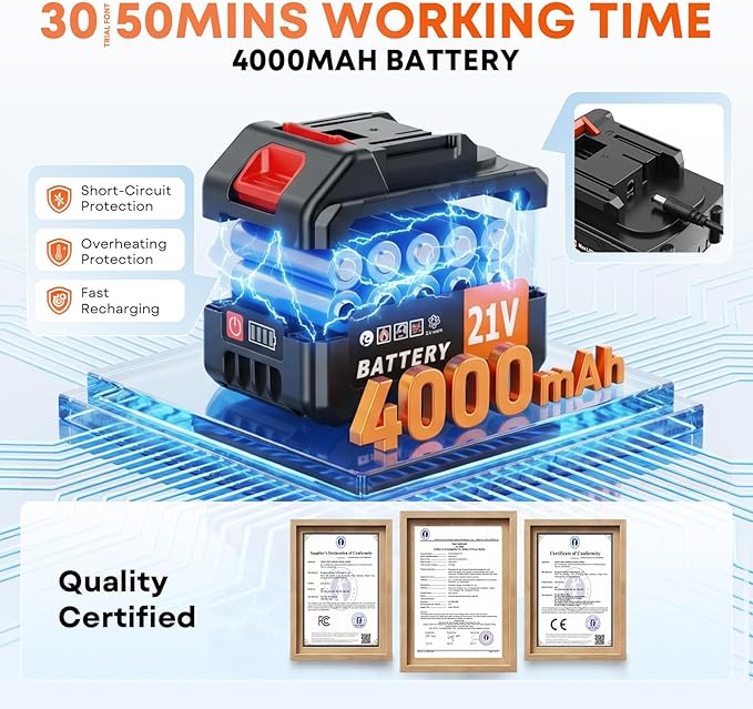 Cordless Portable Washer, Brushless 4000mAh Battery Operated Washer, Handheld Car Washer with 6-in-1 Nozzle Battery Charger,Lightweight Washer Cleaning Tool with Foam Pot for Patio Boat Fence