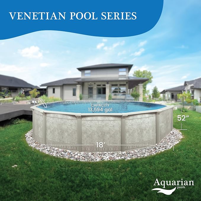 Aquarian Steel-Frame Outdoor Above-Ground Swimming Pool, Round, 18' x 52", Venetian