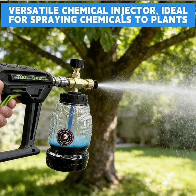 Tool Daily Chemical Injector for Pressure Washer, Adjustable Chemical Injector Bottle with Straw, Black Soap Nozzle, 1/4” Quick Connect, 3600 PSI