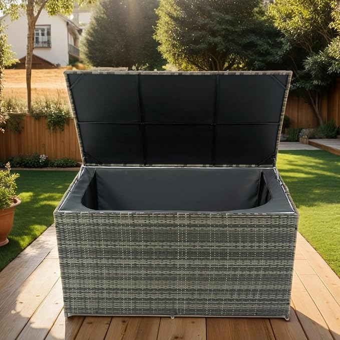 Outdoor Storage Box, 200 Gallon Wicker Patio Deck Boxes with Lid, Outdoor Cushion Storage forToys, Pillows, Towel