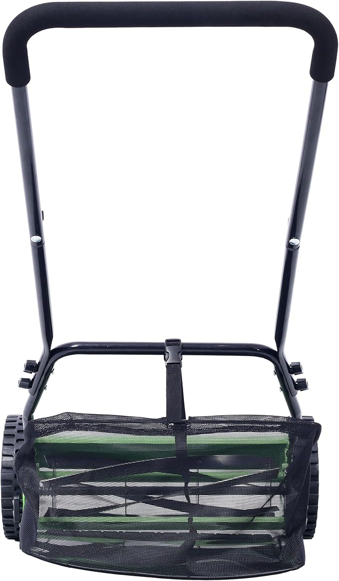 14-inch 5-Blade Push Reel Mower, Adjustable Cutting Height with Grass Catcher 5 Steel Blades Easy to Use for a Green Healthy Lawn,Suitable for Farms, Parks, Yards and Courts (Green)