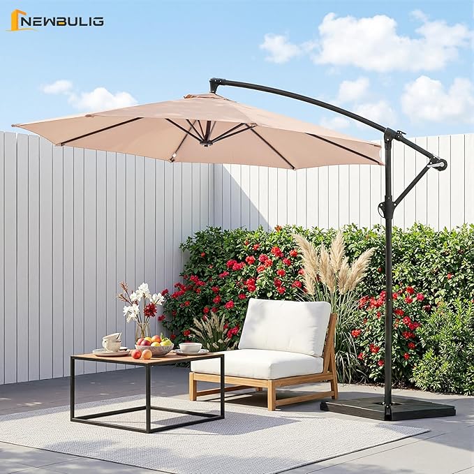 NEWBULIG 10FT Patio Umbrella, Offset Cantilever Outdoor Patio Table Umbrella, UV Protection, Fade Resistant Fabric, Easy Tilt Adjustment for Deck, Pool, Backyard, Garden