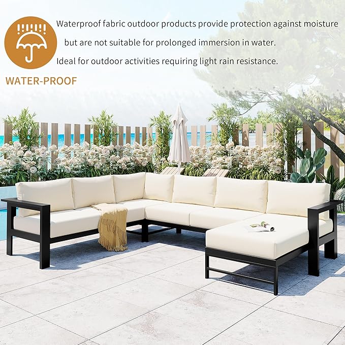 LUMISOL Patio Furniture Set, U-Shaped Outdoor Sofa Set for 6 Persons, All Weather Patio Conversation Set with Water Resistant Cushions for Garden, Backyards, Poolside, White