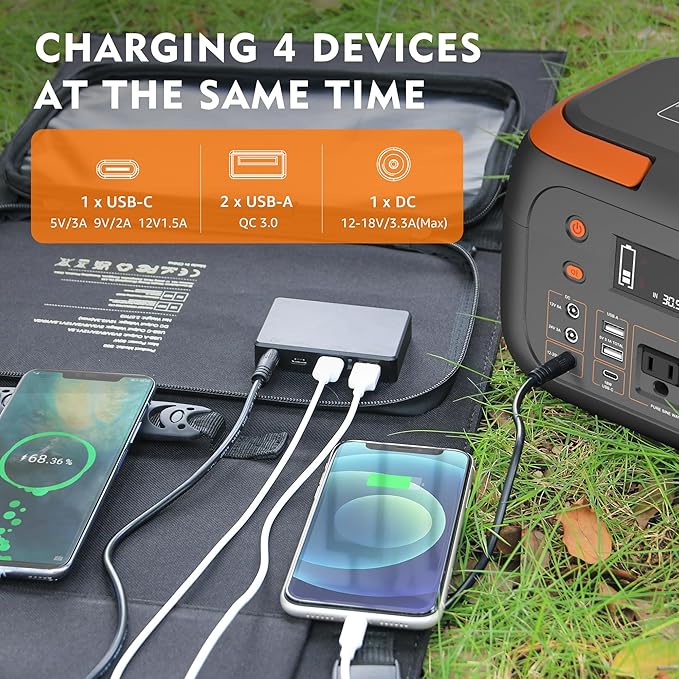 Portable Solar Generator, 300W Portable Power Station with Foldable 60W Solar Panel, 110V Pure Sine Wave 280Wh Lithium Battery Pack with USB DC AC Outlet for Home Use RV Van Outdoor Camping