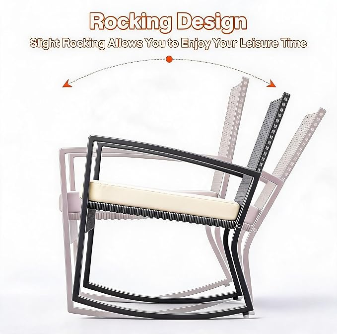 IDEALHOUSE 4 Piece Outside Patio Furniture Set, Outdoor Wicker Rocking Chair Conversation Set with Glass Coffee Table, PE Rattan Patio Furniture for Backyard, Porch, Patio, Poolside