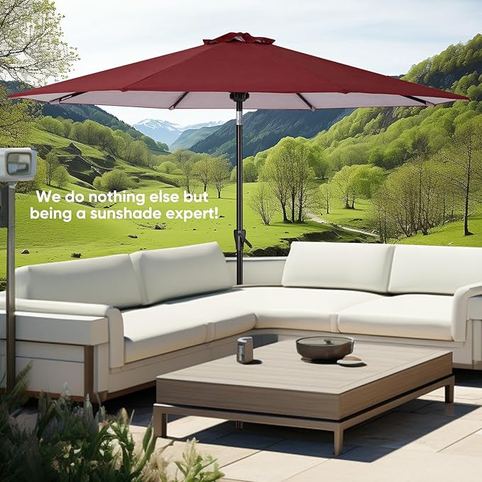 Tempera Patio Market Outdoor Table Umbrella with Push Button Tilt and Crank, Large Sun Umbrella with Sturdy Pole & Fade Resistant Canopy, Easy to Set