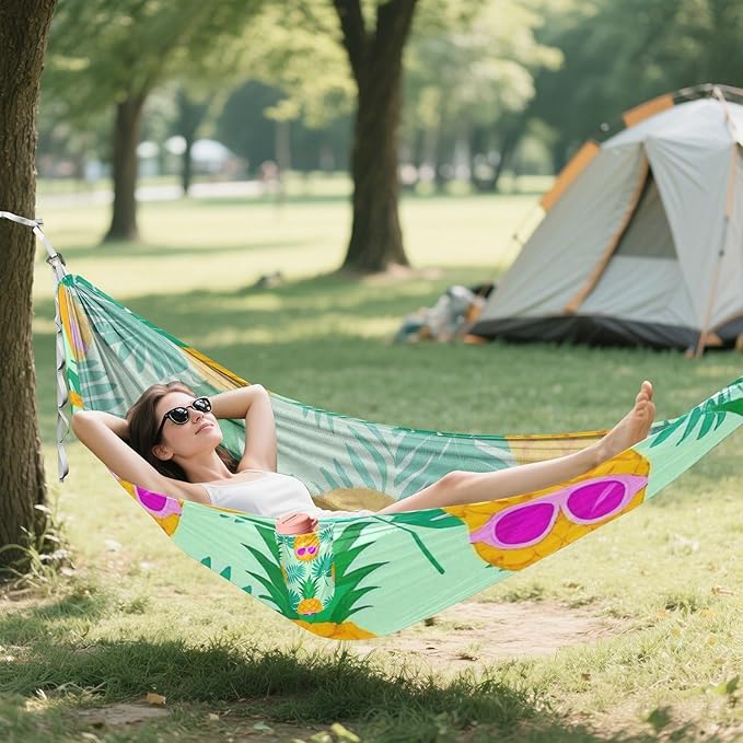 Summer Sunglasses Pineapple Palm Leaf Green 330lb Capacity Outdoor Hammocks with Portabl Carry Bag Cloth Hammock for Outside Patio Garden jamaca para Patio