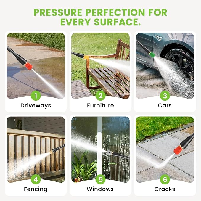 Pressure Washer 5000PSI Adjustable Pressure with 33FT Hose, 4 Nozzle, Power Washer for Home Cars Driveways, Green