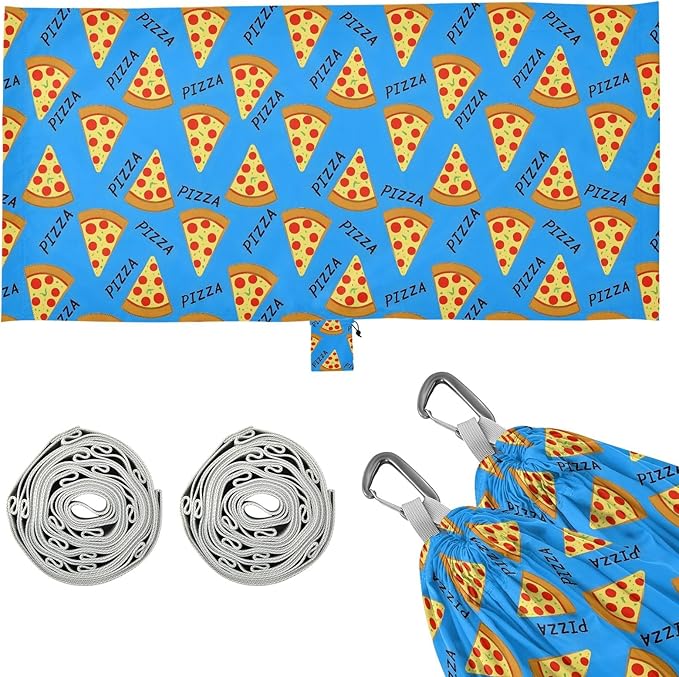 Camping Hammock Outdoor Hammocks for Outside Pizza Blue Beach Trees Portable Lightweight with Pockets Tree Straps Indoor Small