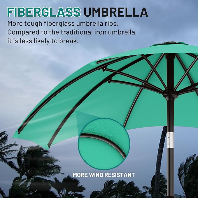 AreShark 10 FT Outdoor Patio Umbrella, Patio Table Umbrella with Push Button Tilt and Crank, Outdoor Patio Umbrellas with 8 Fiberglass Ribs, Patio Umbrellas for Market, Garden, Pool (Aqua Sky)