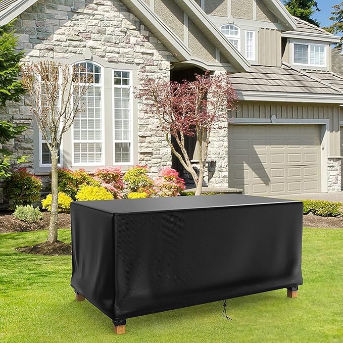 Patio Table Cover 100% Waterproof, 107.8x82.2x27.9 inch Outdoor Table Cover Rectangular, Patio Furniture Cover for Dinning Furniture, Picnic Coffee Tables Chairs and Sofas, Black