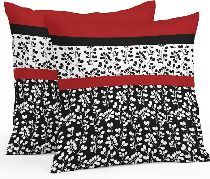 Black Red Outdoor Pillow Covers 18x18 Inch Throw Pillow Covers Set of 2 Waterproof Decorative Pillow Cases Garden Floral Stripe Aesthetic Flower Boho Cushion Covers for Patio Furniture Garden Couch