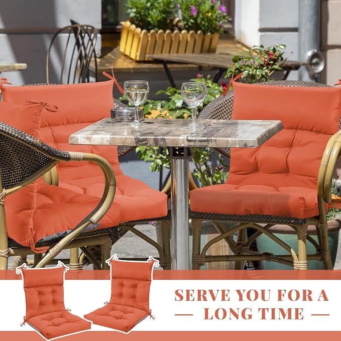 Sintuff 2 Pcs 44 x 21 x 4 Outdoor Chair Cushion Patio Chair Cushions Seat/Back Tufted Pillow with Ties Water Resistant Replacement Indoor Patio Furniture Outdoor Furniture (Solid Color,Spice)