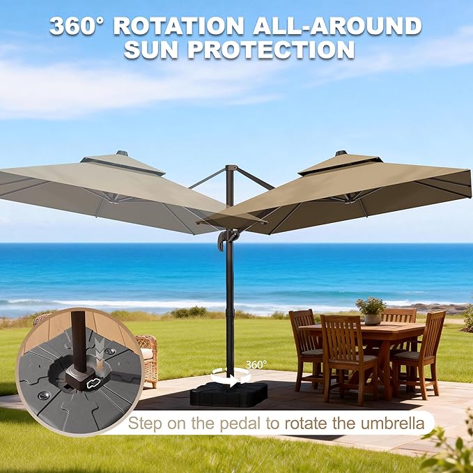 10x10Ft Patio Umbrella Outdoor Cantilever Rectangle Umbrella, 6-Level Tilt & 360° Rotation Offset Umbrella for Garden, Deck, Pool(Brown)
