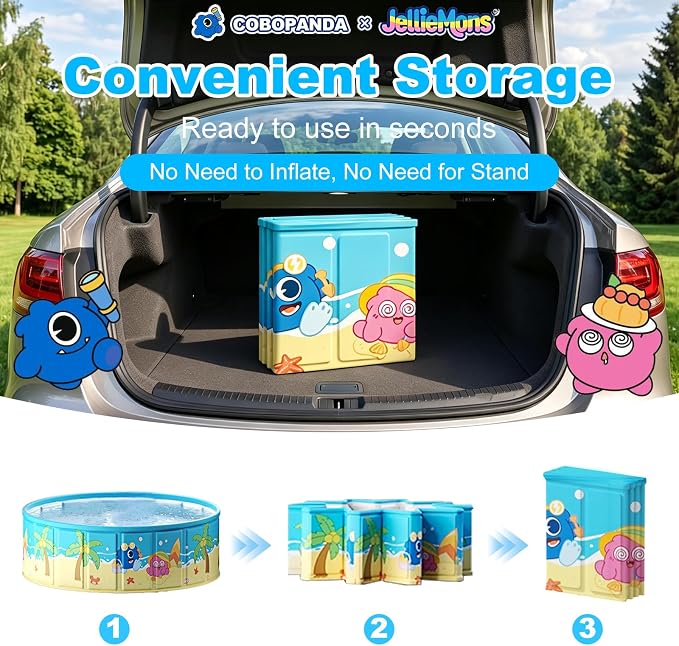 Foldable Swimming Pool for Kids 78.7"x17.7" Hard Plastic Portable Dog Pool Anti-Slip Collapsible Large Kiddie Pool Indoor Outdoor Backyard (JellieMons 79'')
