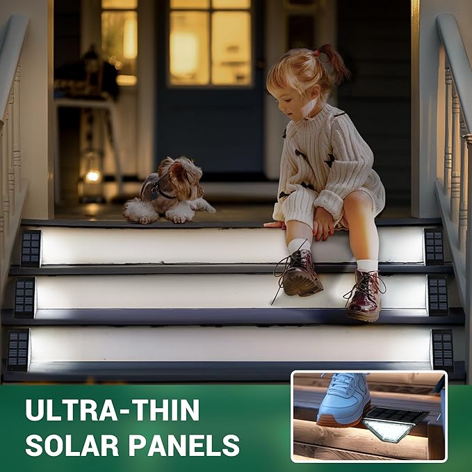 PATIOWIN 8 Pack Solar Step Lights for Outside, 24 LEDs Solar Stair Lights Waterproof IP65, Solar Deck Lights Outdoor Decor for Garden, Porch, Pathway, Patio, Fence(Cold White)