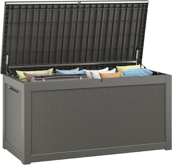Bifanuo Outdoor Storage Box, 260 Gallon Deck Boxes Waterproof, Resin Storage Cabinet Multi Functional Storage Bench For Gardening Tools, Pool Supplies, Patio Furniture, Lockable