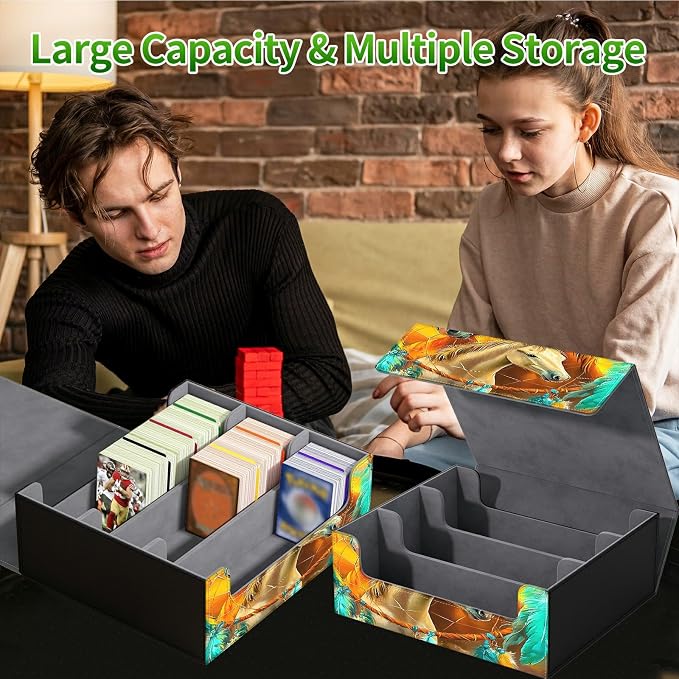 Card Deck Box for MTG, Cards Storage Box Fits 120+ Sleeved, Leather Big Size Strong Magnetic Closing Case for Board Games Magic TCG CCG Baseball Collection Man, Two Horses Paving Dream Net