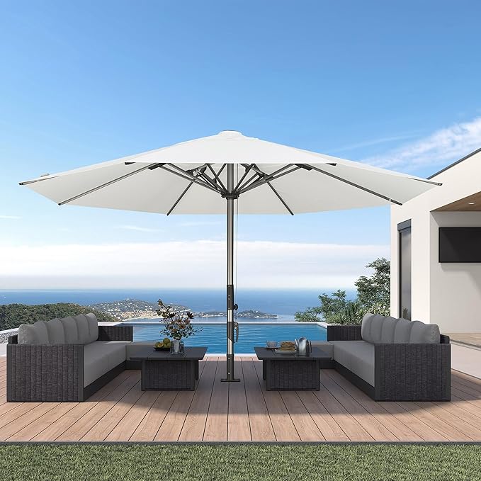 PURPLE LEAF 16 FT Extra Large Commercial Round Patio Umbrella Market Table Sun Heavy-Duty Wind-Resistant Vented Canopy Reinforced Frame Maximum Coverage for Restaurant Hotel Resort Cafe Outdoor Dining Business Use White