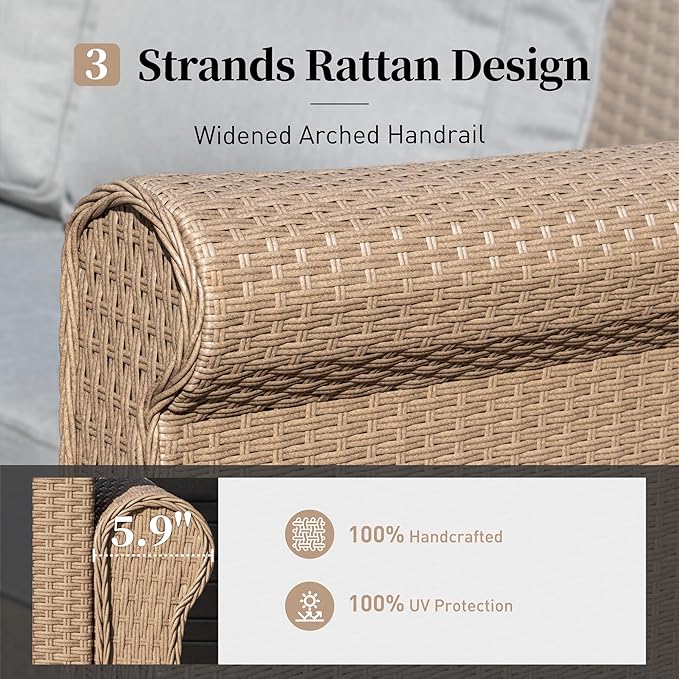 Patio Furniture Set 2 pcs, Wicker Rattan Outdoor Sofa Furniture with 5.5” Thick Cushions, 2 Chairs Outdoor Conversation Set for Garden Backyard Deck, Grey