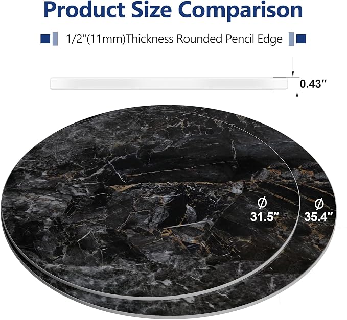 ZL ZELing Round Sintered Stone Table Top 31",Replacement Table Top for Indoor & Outdoor - Heat/Scratch Resistant Waterproof Ceramic DIY Desktop, Patio/Balcony/Bistro/Café & Dining Room (Bright Black)