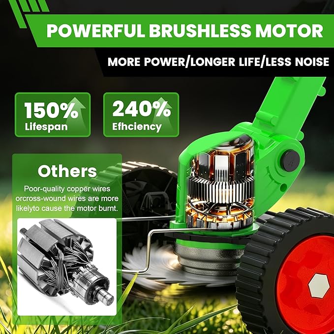 Electric Weed Wacker Cordless,21V Weed Eater Battery Powered,No String Trimmer Battery Operated Lawn Trimmer,3 In 1 Grass Trimmer/Brush Cutter/Lawn Edger,Lightweight Wheel Weed Trimmer for Garden Yard