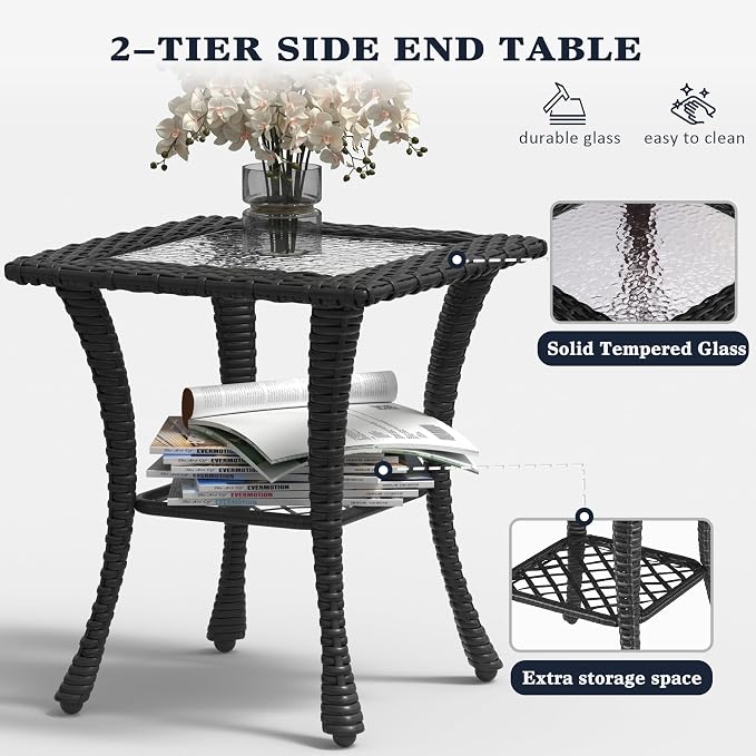 LayinSun 3 Pieces Outdoor Patio Furniture Set, Rattan Wicker Swivel Rocker Chairs Sets with Swivel Glider Chairs and Coffee Table