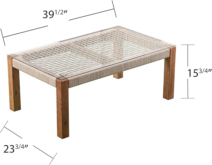 SEI Outdoor Patio Furniture - Brendina Outdoor Glass Top Cocktail Table - Transitional Design Natural Solid Wood - Ideal for Patio, Backyard (OD1089300)