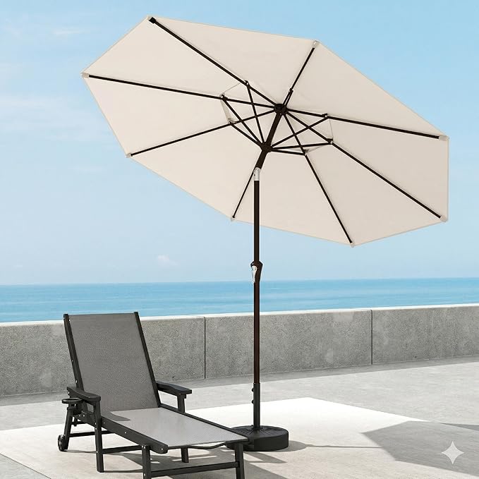 Patio Umbrella, 2 Tier Outdoor Table Umbrella, Large Vented Market Umbrellas with Push Button Tilt and Crank, 8 Sturdy Ribs for Backyard, Deck, Pool, UPF50+ UV Protection