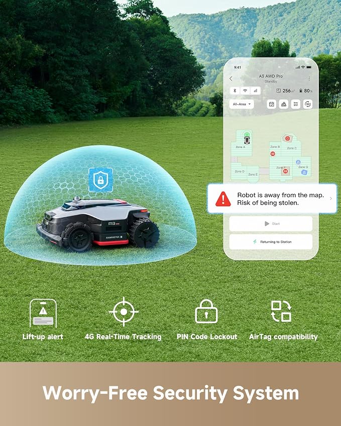 DREAME LiDAR 2500 Robot Lawn Mower A3 AWD Pro Wire Free No RTK, 4WD for 38.7° Slopes, Dual AI Vision Robotic Lawn Mowers,Dual-Disc Cutting 15.8" Width, Smart Zero-Edge, App Control for 0.62 Acre