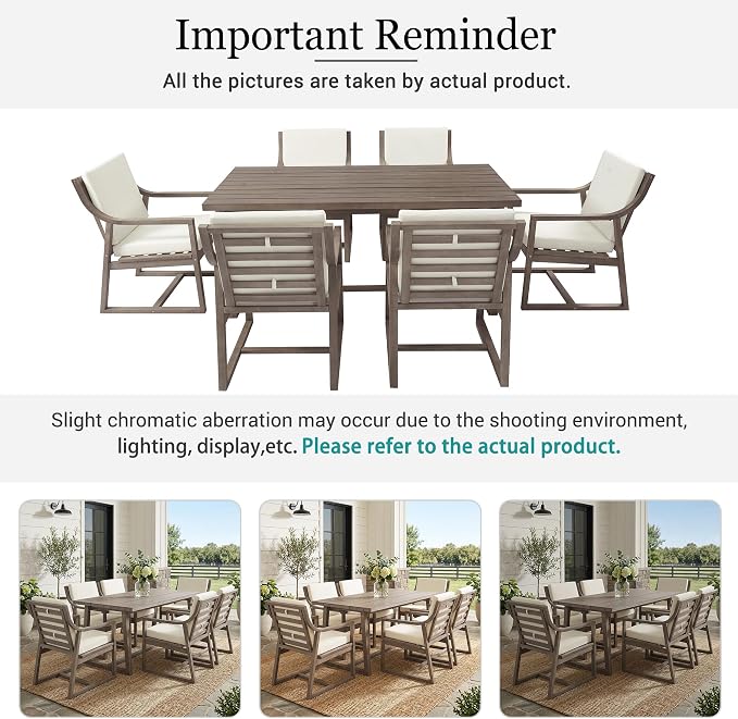 RUNNA Outdoor Dining Set 7-Piece Outdoor Dining Set Patio Table and Chairs Set Modern Outdoor Furniture Set for Patio, Backyard,Garden (Beige+Brown#31)