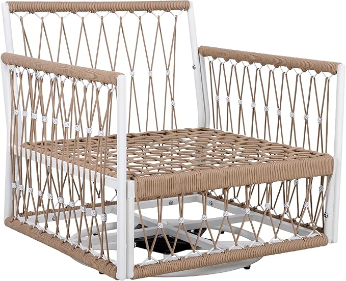 Christopher Knight Home Janna 3-Piece Bohemian Outdoor Patio Furniture Set, Set of 2 Swivel Lounge Chairs with Cushions & Glass Top Side Table, Patio Conversation Set for Garden, Beige + Natural