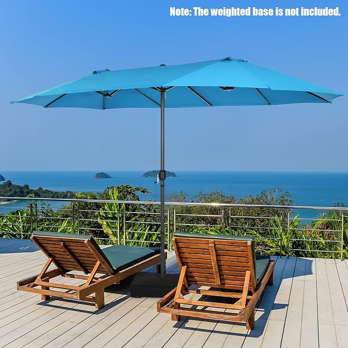 Tangkula 15Ft Double-Sided Patio Umbrella, Outdoor Extra Large Umbrella W/Hand-Crank System & Air Vents, Market Twin Umbrella W/ 12-Rib Sturdy Metal Frame for Poolside, Garden Backyard (Blue)