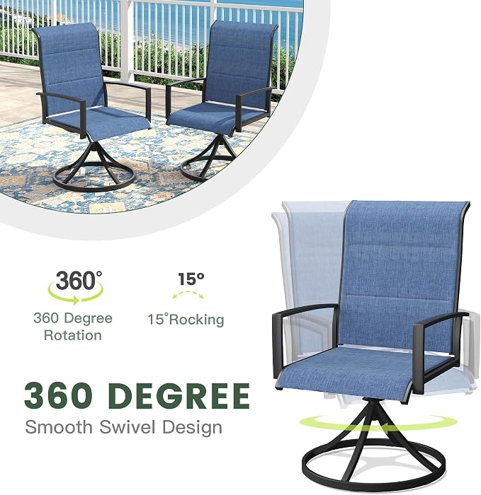 Outdoor Dining Set for 2, 28" Metal Square Outdoor Dining Table and Padded Textilene Patio Swivel Chairs, 3 Pieces Patio Table and Chairs Set for Garden Backyard, Dark Blue and Black
